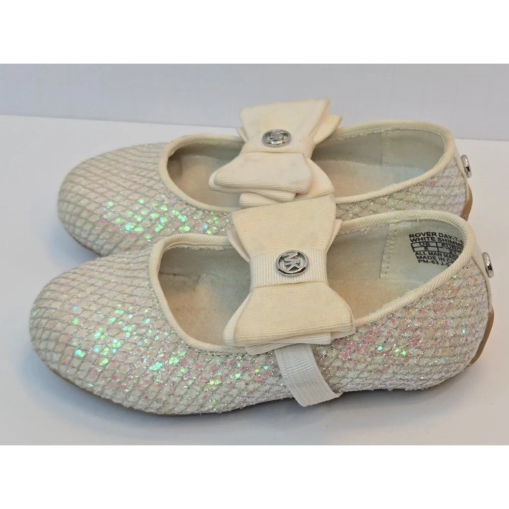 Michael Kors Rover Day White Shimmer Sequin Bow Mary Jane Flats Toddler Size 5